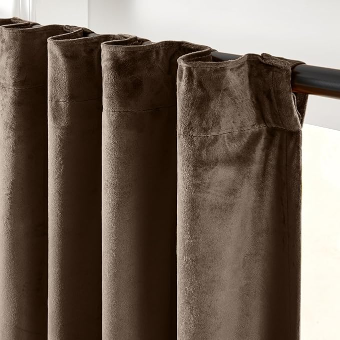 Lazzzy Dark Brown Blackout Velvet Curtains 96 Inches Long Thermal Insulated