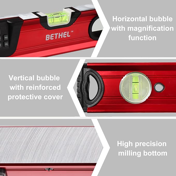 BETHEL 24 inch Digital Magnetic Level, LCD Smart Display Torpedo Level Tool
