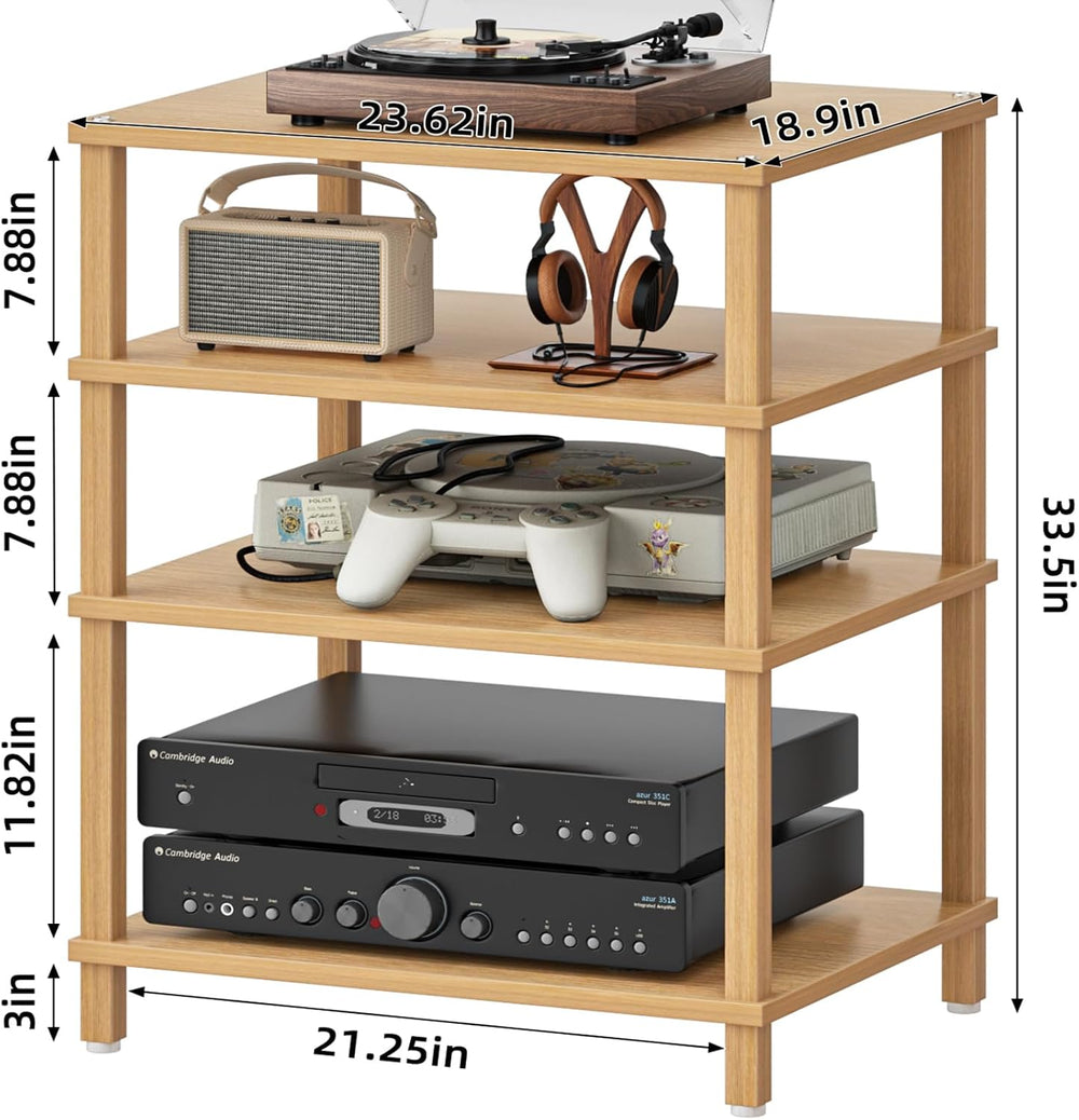 LELELINKY 4-Tier AV Media Player Stand, Natural Stereo Cabinet, Modern Audio ...