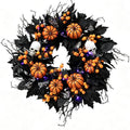 20" Halloween Wreath for Front Door, Black Gothic Spooky Outdoor Décor