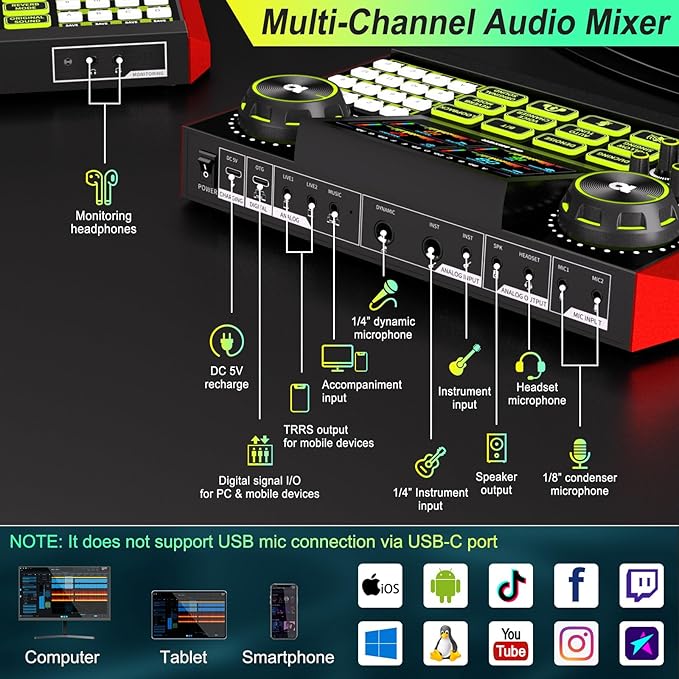 Podcast Microphone Bundle with Live Sound Card Audio Mixer, Podcast Equipment