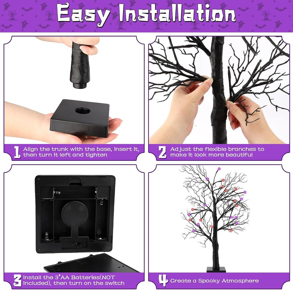 Halloween Decorations Indoor - 2Pack 24 Inch Spooky Black Tree with Lights, L...