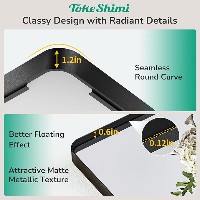 TokeShimi 24x36 Black Bathroom Mirror, Wall Mirror