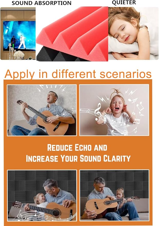 Acoustic Foams Panels 24 Pack 2" x 12"x 12" Sound Proof Foam Panels