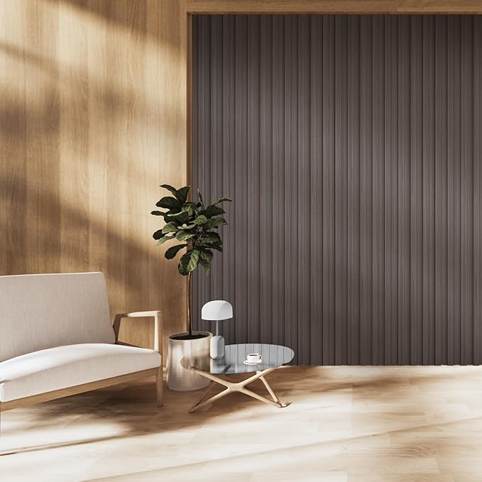 OUZUGIE WPC Acoustic Slat Wall Paneling, Living Room, TV Background, Study Room (8-Pack)