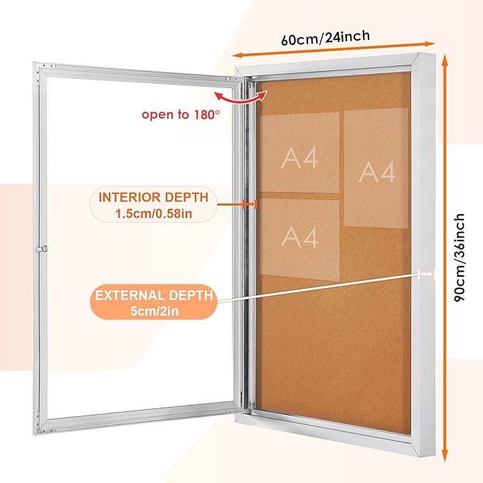 Outdoor Bulletin Board Weatherproof 36x24 in, Enclosed Bulletin Board