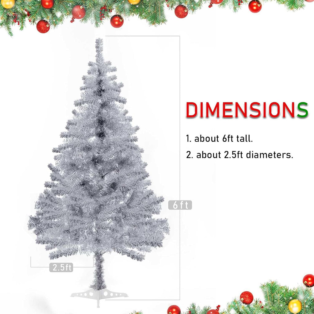 Silver Christmas Tree, 6ft Artificial Tinsel Christmas Tree for Home Decorations，550 Branch Tips Premium Hinged Holiday Xmas Tree for Halloween Decor