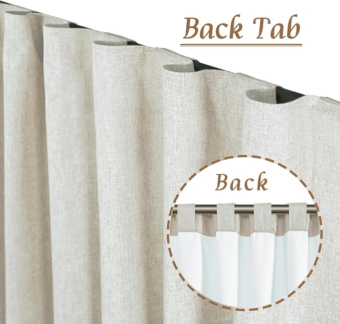 LAMIT 100% Blackout Linen Curtains 63 Inches Long, Linen Textured Living Room