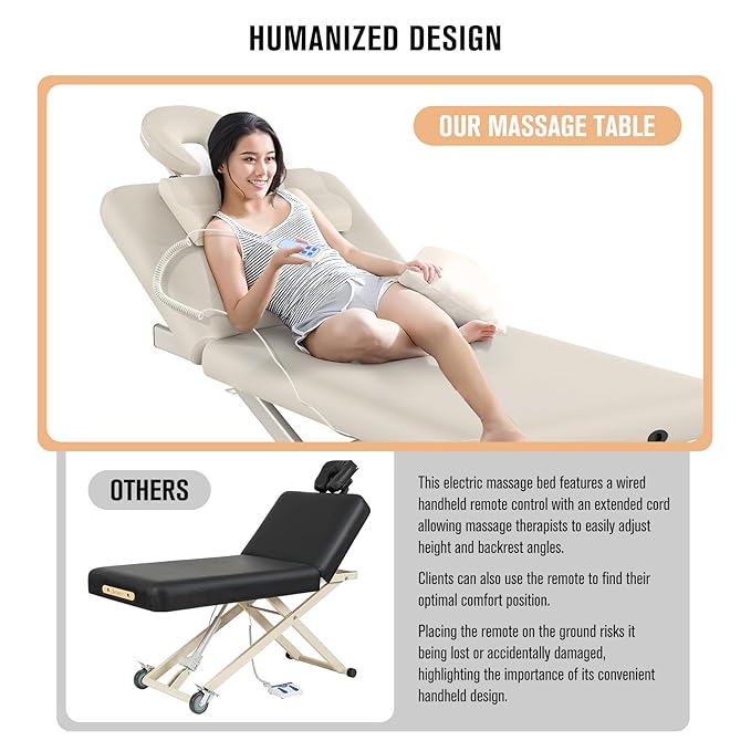 Heavy Duty Electric Massage Table, Electric Lift and Electric Backrest 2 Motor