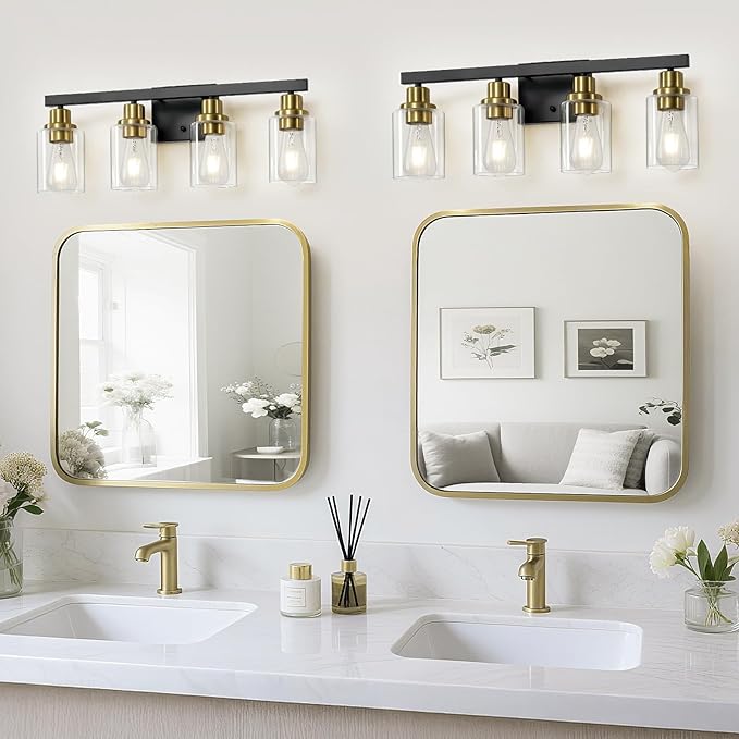 DIKAIDA Bathroom Vanity Light, 4-Light Black and Gold Bathroom Light Fixtures