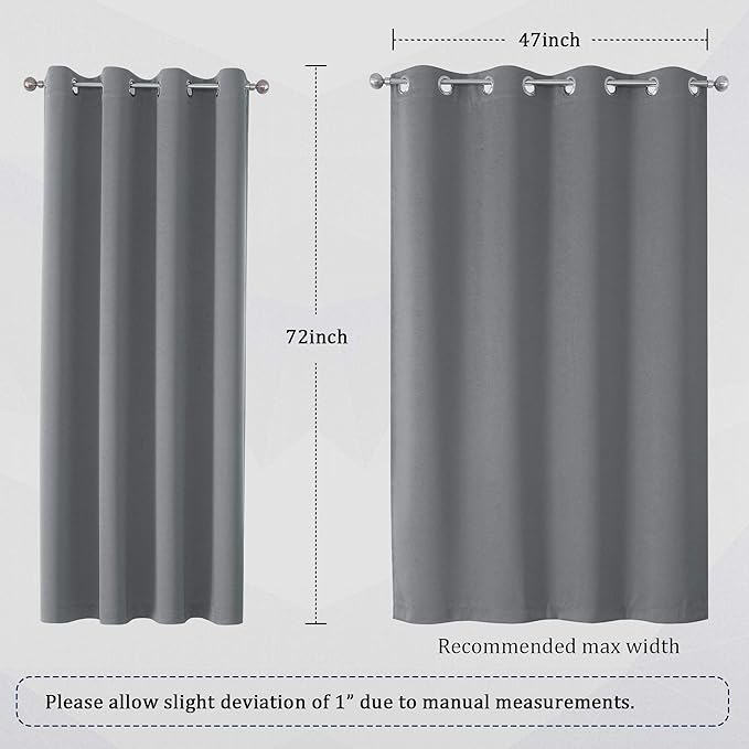 DUALIFE Grey Blackout Curtains for Bedroom 72 inches Long 2 Panels Grommet
