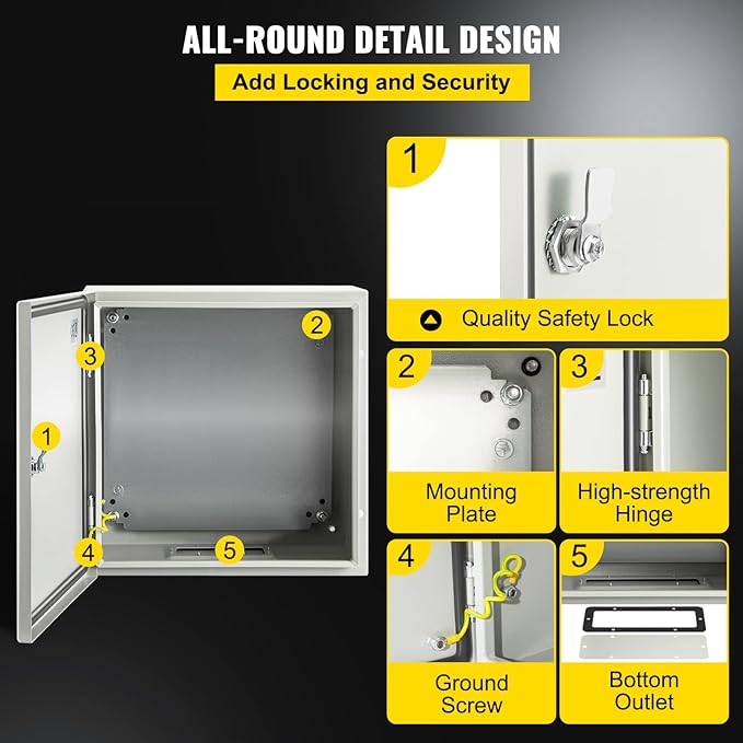VEVOR NEMA Steel Enclosure, IP66 Waterproof & Dustproof, Outdoor/Indoor
