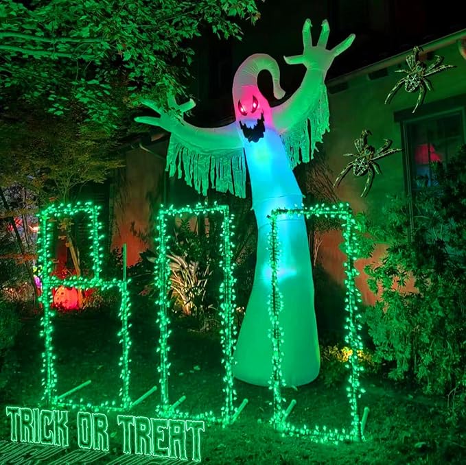 YEGUO 165ft 500 LED Halloween Lights Outdoor Waterproof, 8 Modes Green String Lights Plug in, Green Wire Christmas Lights Indoor with Timer Memory