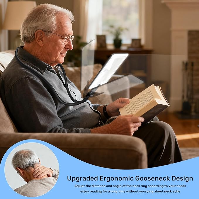 5X Neck Magnifying Glass with Light, Magnifier with Light Hands Free, Full Book