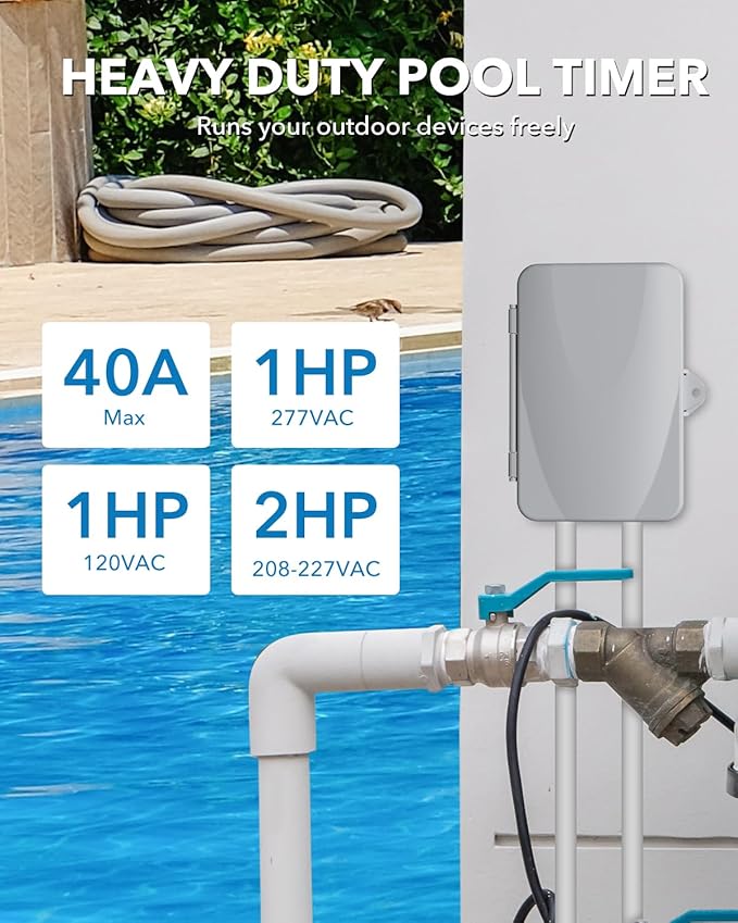 BN-LINK Pool Pump Timer, Outdoor Timer Box, Heavy Duty, 2HP 40A Max, 277 VAC