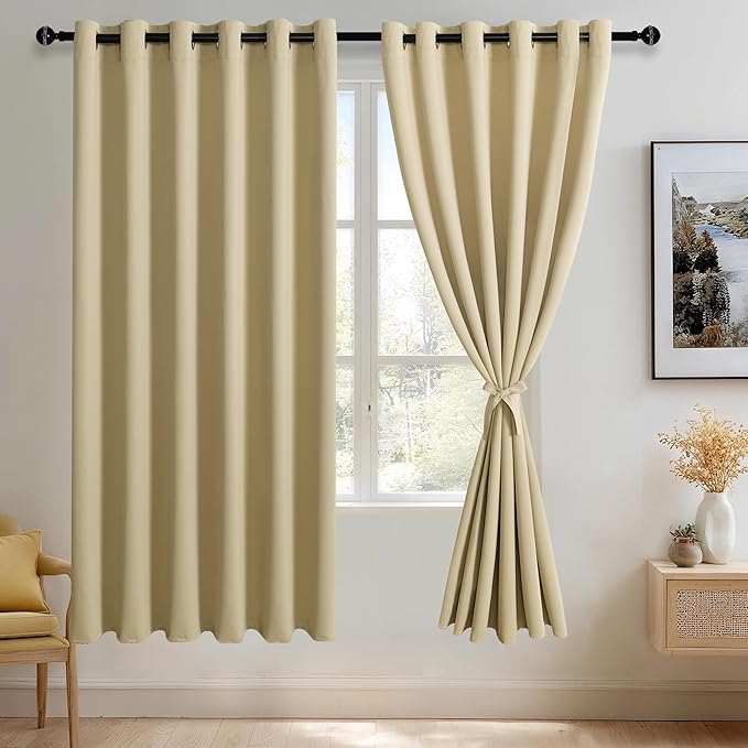 JIUZHEN Light Beige Blackout Curtains