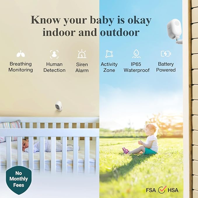 Sense-U Battery Baby Monitor Smart Security Camera, Indoor/Outdoor Use