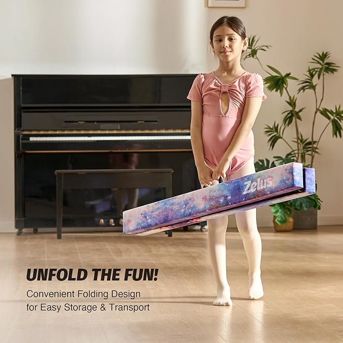 ZELUS 8' Folding Gymnastics Balance Beam, Floor Balance Beam w/Carry Handles