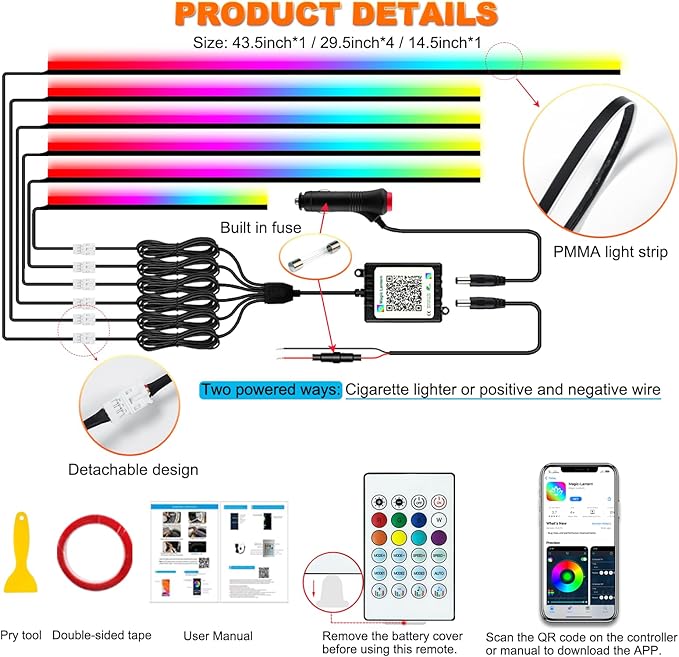 Jushope Interior Car LED Strip Lights, Acrylic LED Lights