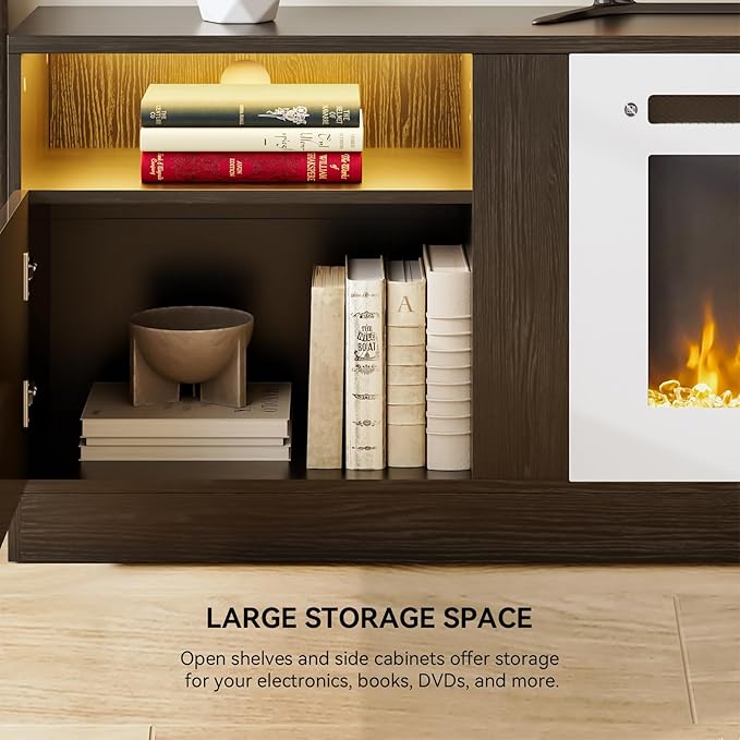 YISUFO 80” TV Stand with 36” Electric Fireplace, Large Modern Media