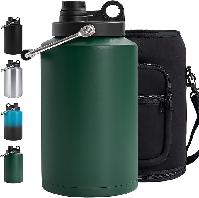Insulated Gallon Jug with Handle, One Gallon, 128oz Stainless Steel, Large