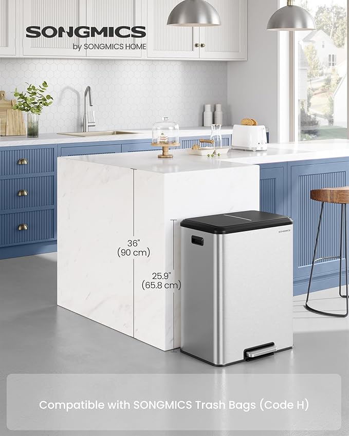 SONGMICS Trash Can, 2 x 8 Gallon Double Garabge Can