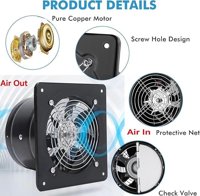 Aydomer Exhaust Fan 78W Through-wall installation Ventilation Fans 110V Exhaust