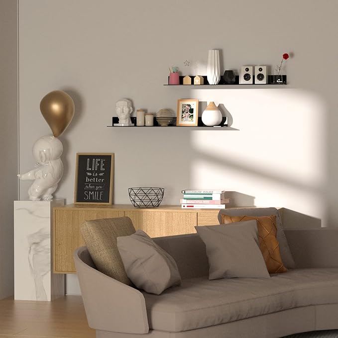 36 Inches Acrylic Long Wall Shelf Set of 2, Floating Shelf