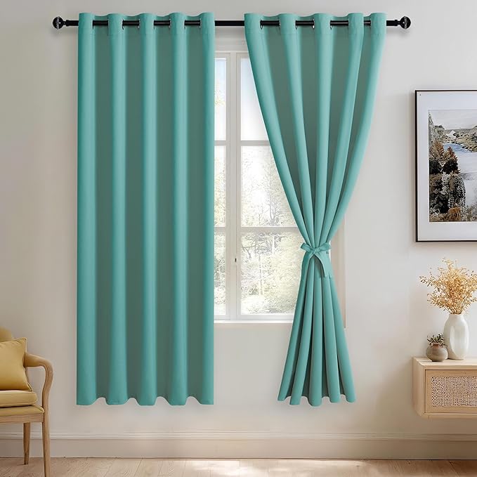 JIUZHEN Turquoise Blackout Curtains (Set of 2)