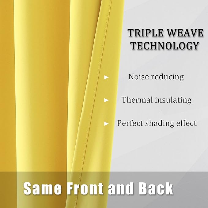 DUALIFE Yellow Grommet Room Darkening Curtains 60 x 90 Inches, 2 Panels