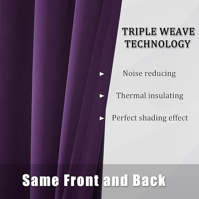 DUALIFE Purple Blackout Curtains 84 Inches Long 2 Panels Grommet Curtains