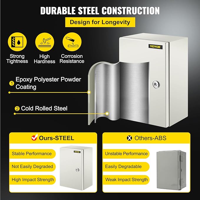 VEVOR NEMA Steel Enclosure 12×8×6, NEMA 4X Steel Electrical Box, IP66