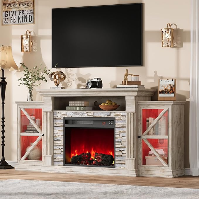 QUW Electric Fireplace TV Stand, Modern TV Console Table