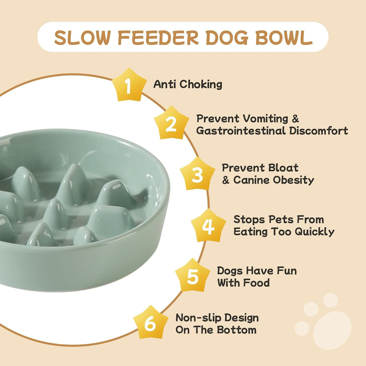 ceramic 0.9 cup raised slow feeder dog bowl on a desk or shelf