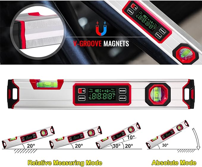 eOUTIL 15.7-Inch Digital Torpedo Level & Angle Finder – IP54 Waterproof