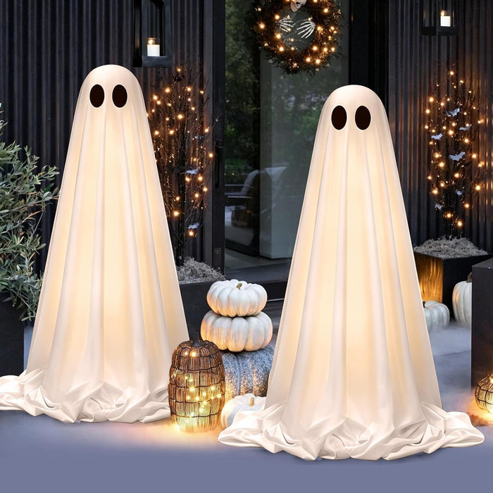 Halloween Decorations Outdoor Indoor, 2 Pack Light Up Cute Ghost Decoration Scary Sounds, Spooky DIY Standing Decor Set for Front Yards, Gardens, Porch, Lawn and Party