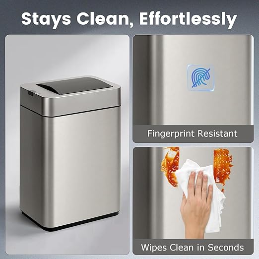 Sensor Trash Can with Butterfly Lid 2.6 Gallon Rectangular Automatic Garbage Can