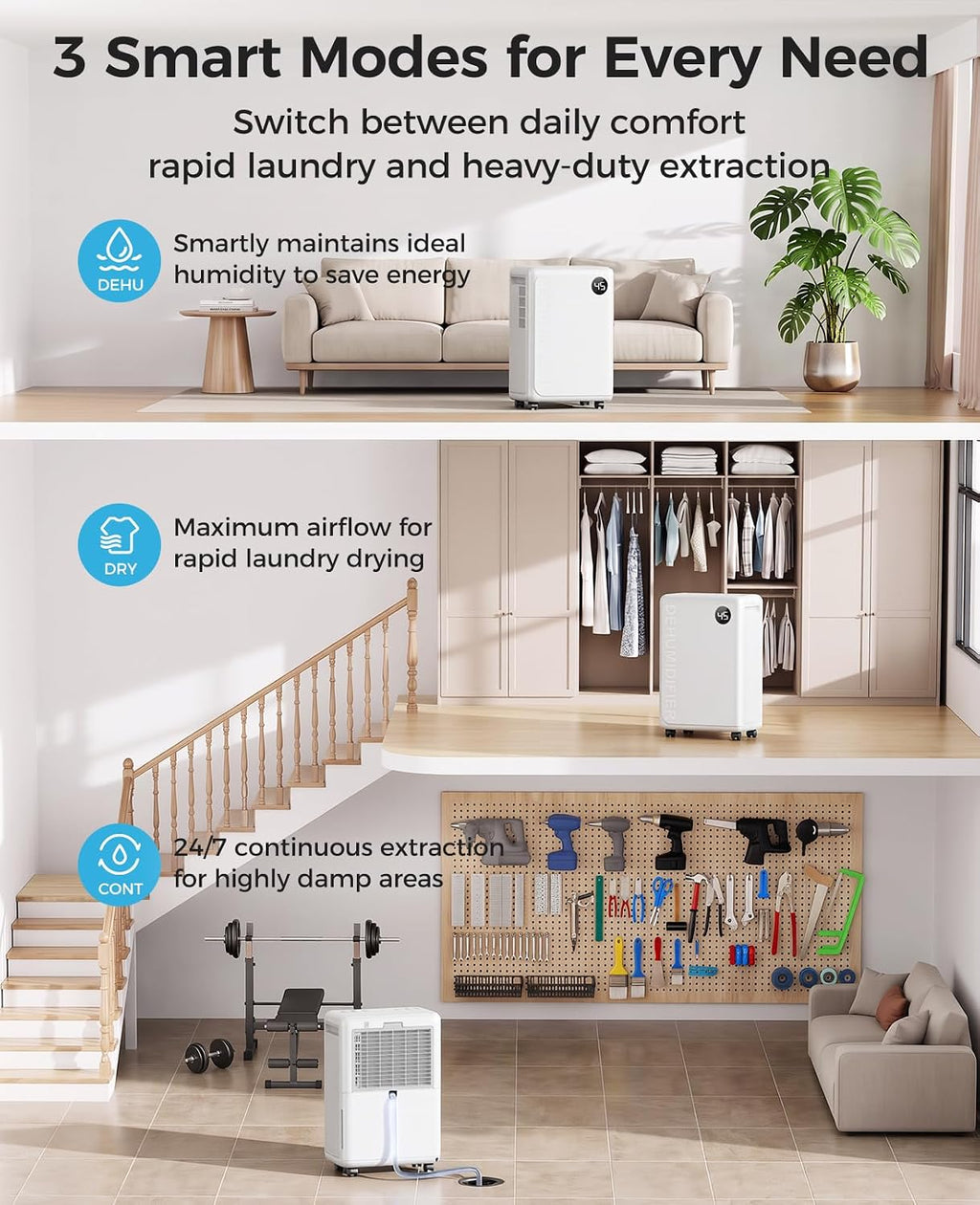 32 Pint Dehumidifier for Basement and Home, 2600 Sq Ft with Drain Hose