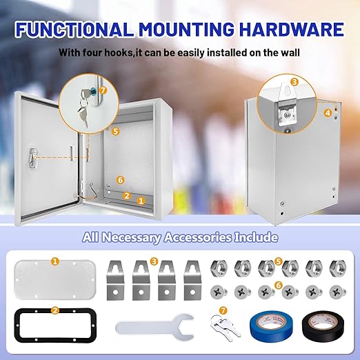 Outdoor Electrical Box 12 x 10 x 6''D NEMA 4X Enclosure Steel Box, Waterproof &