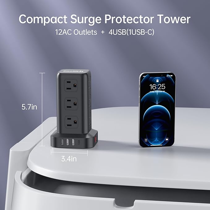 2 Pcs Power Strips with Surge Protection, 6.5 FT Extension Cord with Multiple