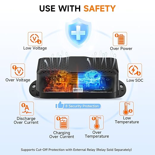 600A Shunt Battery Monitor, 0-120V Bluetooth Amp/Volt/Watt/Capacity Monitor