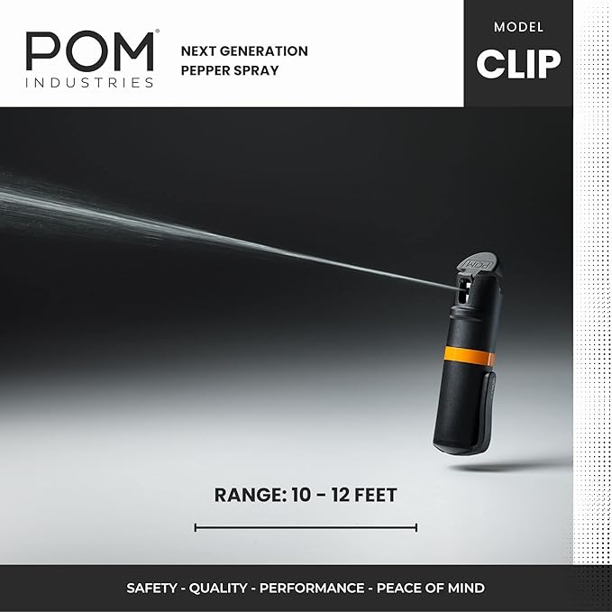 POM Pepper Spray Pocket Clip, Quick Flip Top Safety, Maximum Strength OC Formula