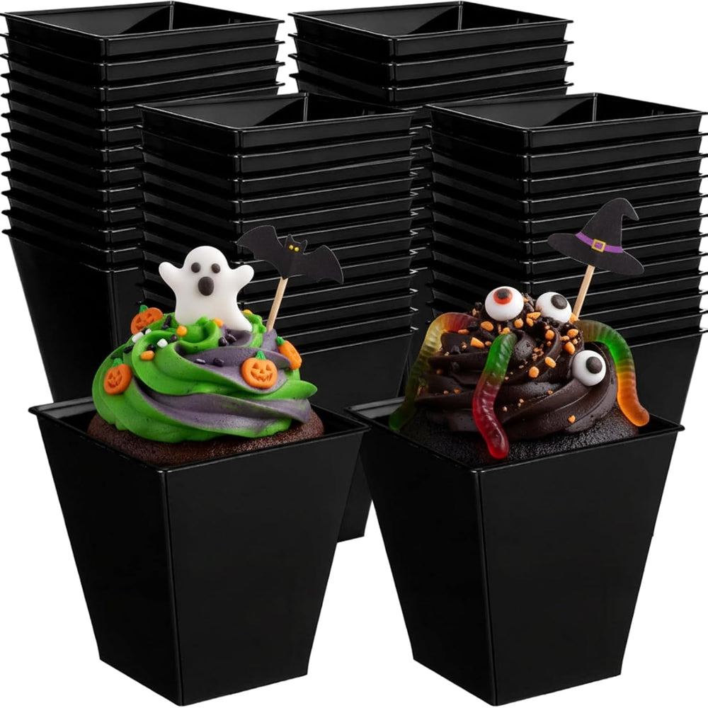 Zubebe 100 Pcs 8 oz Halloween Black Dessert Cups, Spooky Party Supplies
