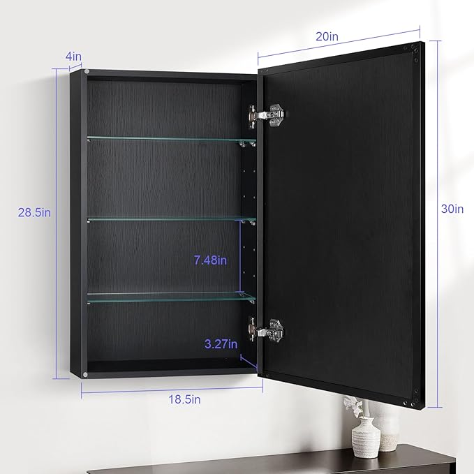 Medicine Cabinet with Mirror, 20x30 Inch Rectangle Wall Mounted Bathroom Vanity