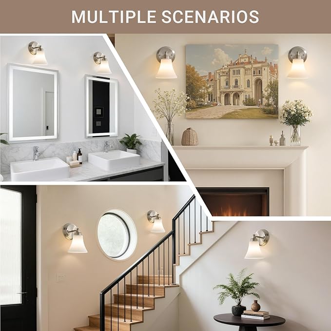 LOUSACE 2 Pack 1-Light Brushed Nickel Bathroom Lighting Fixtures Vintage