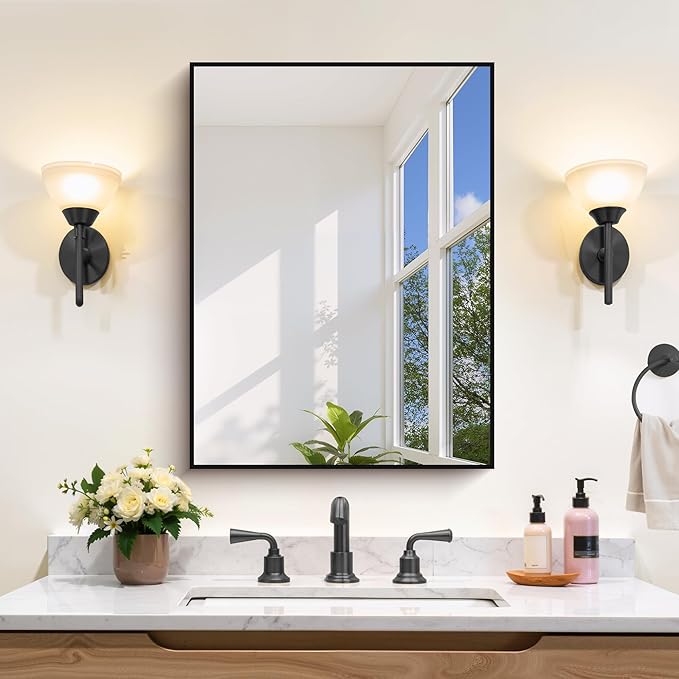 Black Bathroom Mirror for Wall, 18x24 Inch Rectangle Mirror