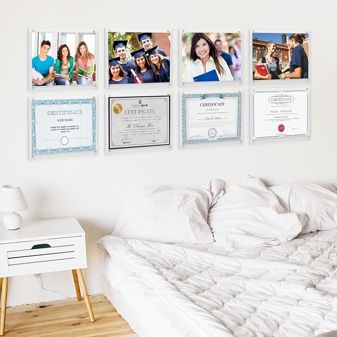 Kalami 3 Pack 11x14 Acrylic Wall Mount Picture Frame Self Adhesive, Floating