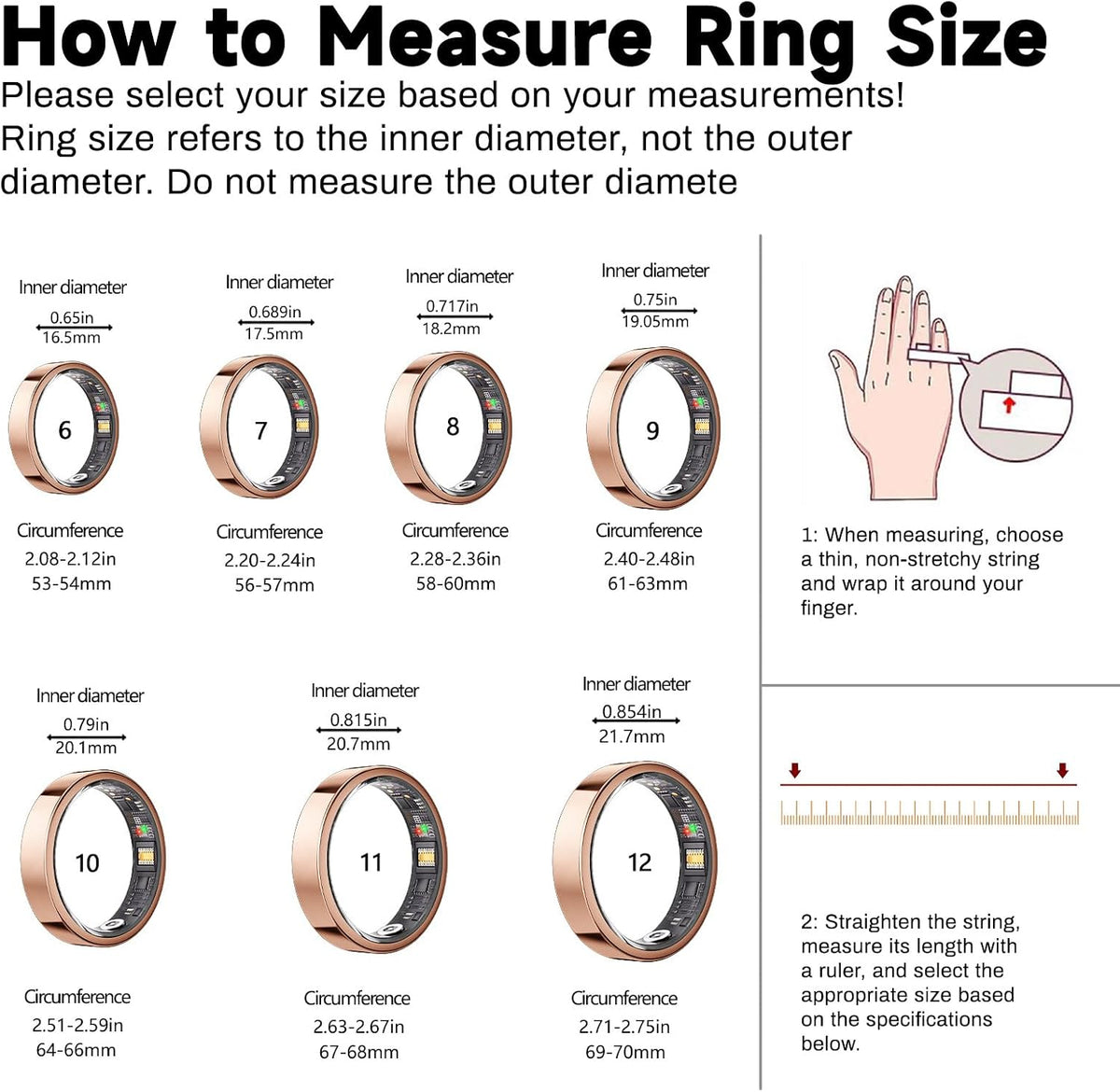 Smart Ring for Women & Men, AI Health Analysis, Thin Fitness Tracker Ring, Health Ring with Heart Rate, SpO2, HRV, Stress, Sleep, Cycle and Activity Tracking, 6.42mm Design, No App Fees (Rose Gold,7#)
