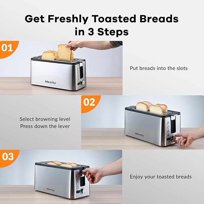 Mecity 4 Slice Toaster, Long Slot Toaster