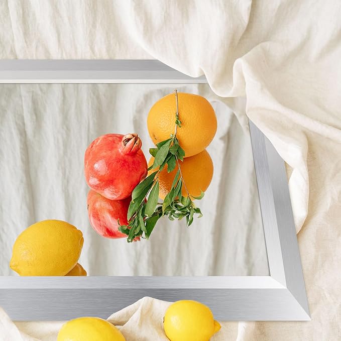 Amorho Bathroom Mirror, 44x36 Inch Silver Thick Metal Framed Wall Mirrors
